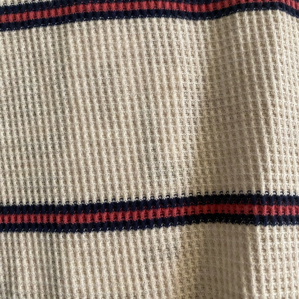 Market & Spruce Women's Waffle Knit Henley Shirt Tan With Stripes Long Sleeve — image 7 of 8